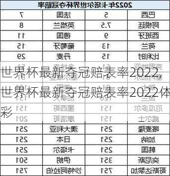 世界杯最新夺冠赔表率2022,世界杯最新夺冠赔表率2022体彩